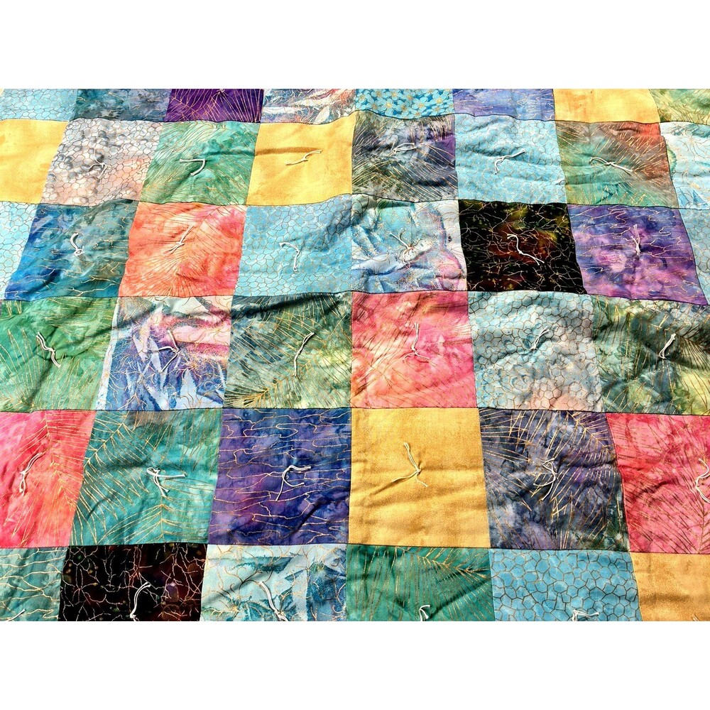 Handmade Lap Blanket Quilt 38" Square Pastel Batak Colors Wall Hanging, New